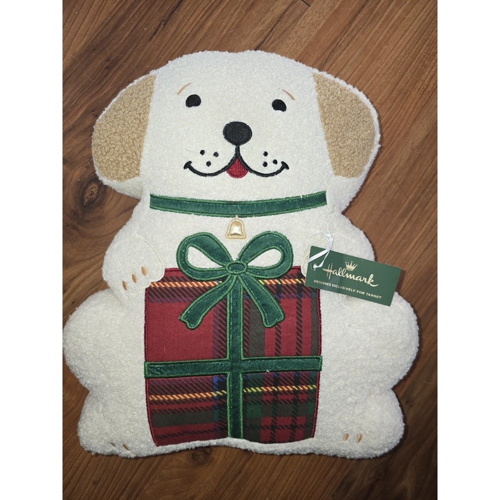 Hallmark Dog Decorative Pillow Christmas Plaid Gift 16x12 Holiday Multicolor NWT